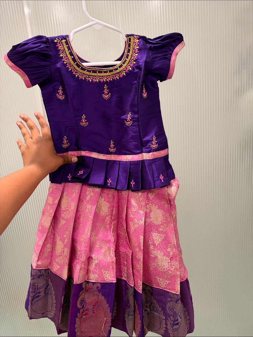 Girls Purple and Pink Ethnic Party Dress - Traditional Kids Costume